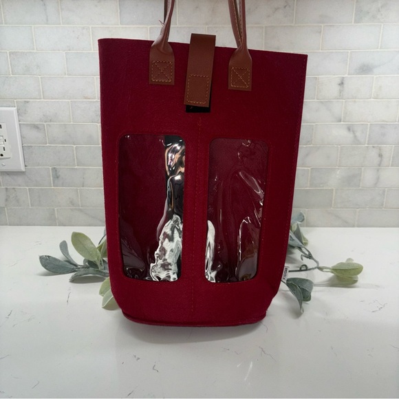 2 Bottle Double Wine Bag with Window - Felt Wine Carrier Tote Bag with Handle - Picture 2 of 7